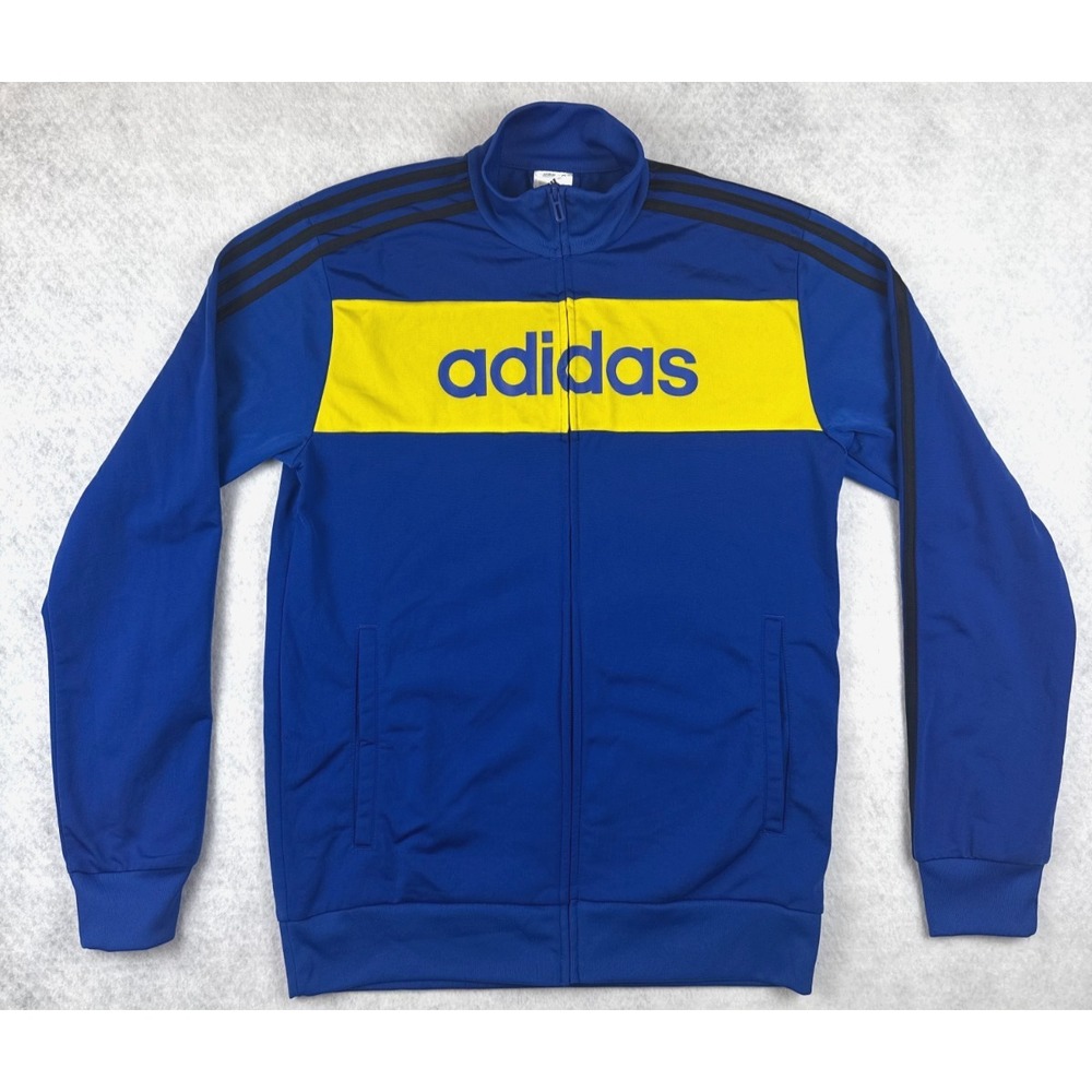 Adidas‎ Track Jacket Mens Small Blue Yellow Full Zip 3 Stripe Athletic Soccer